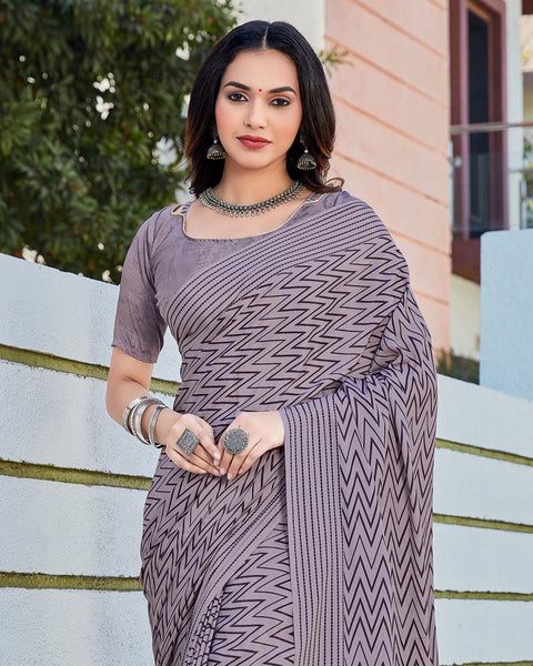 Mamba Violet Printed Crepe Saree