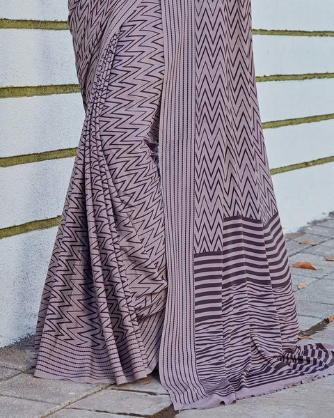 Mamba Violet Printed Crepe Saree