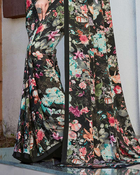 Black Printed Crepe Saree