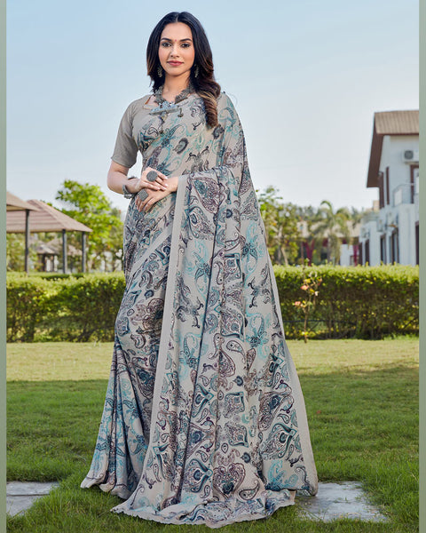 Olso Grey Printed Crepe Saree