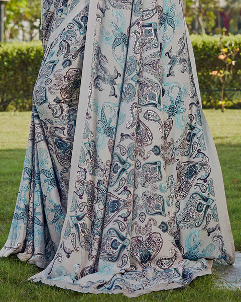 Olso Grey Printed Crepe Saree