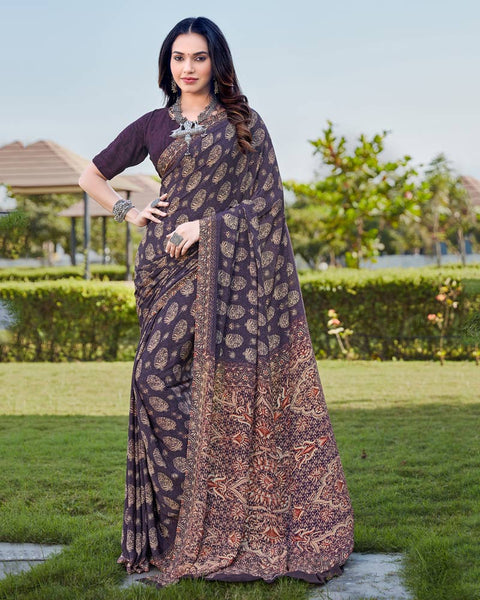 Mulled Wine Printed Crepe Saree