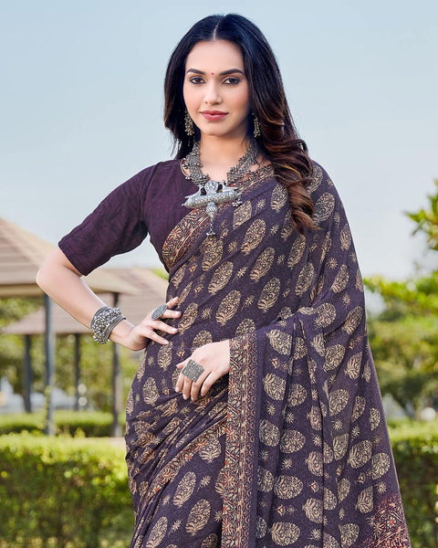 Mulled Wine Printed Crepe Saree
