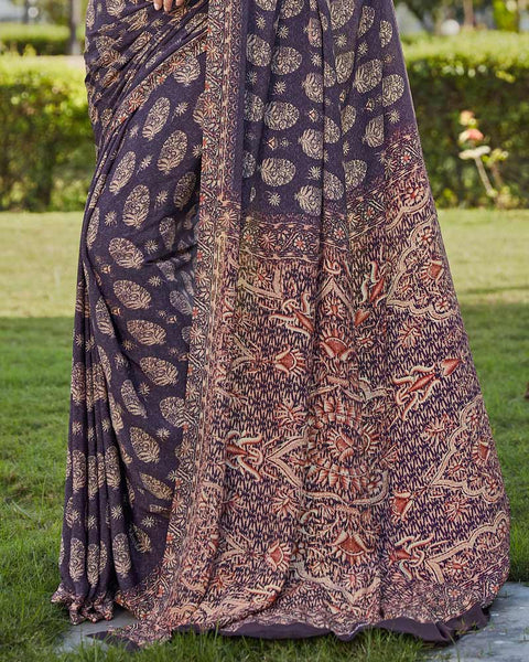 Mulled Wine Printed Crepe Saree