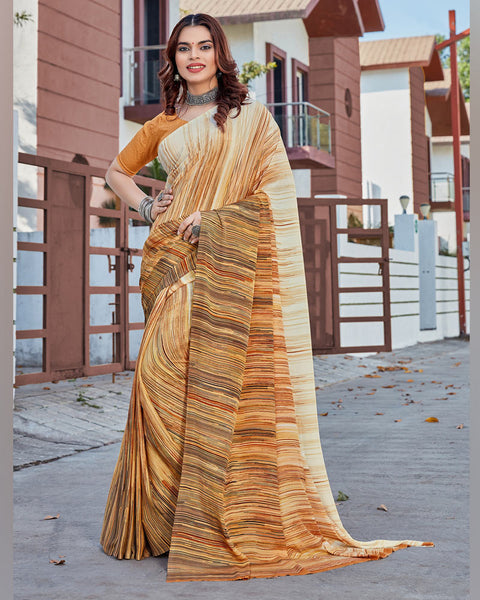 Ivory Printed Crepe Saree