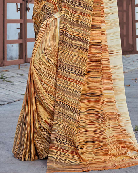 Ivory Printed Crepe Saree