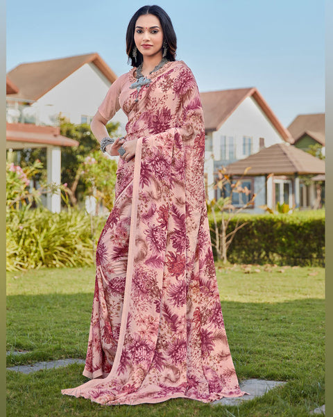 Careys Pink Printed Crepe Saree