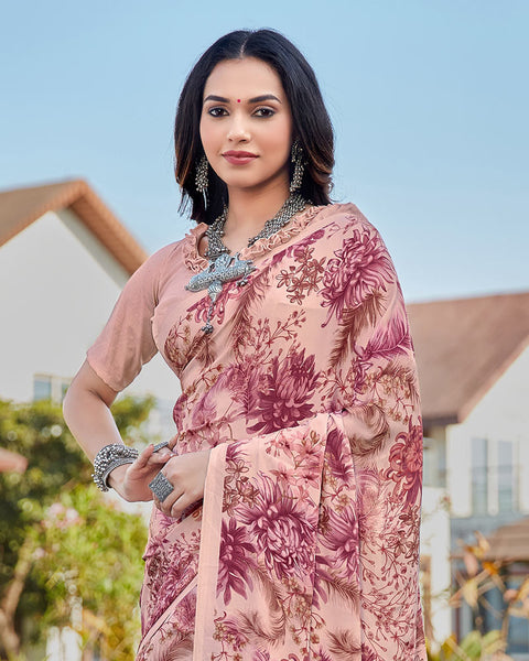 Careys Pink Printed Crepe Saree