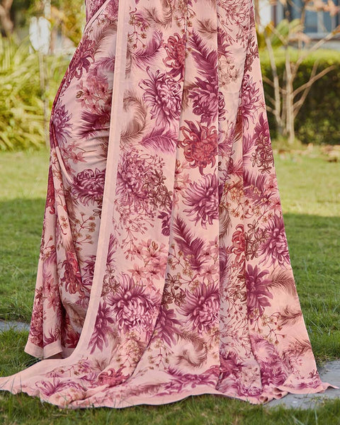 Careys Pink Printed Crepe Saree