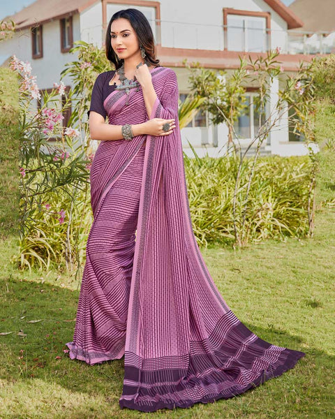 Dusky Purple Printed Crepe Saree