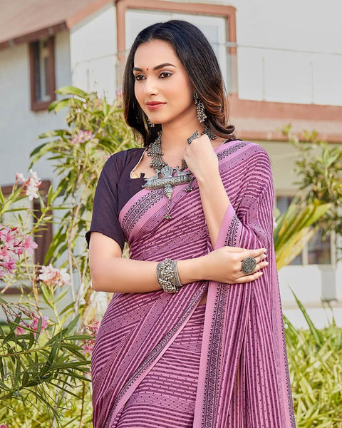 Dusky Purple Printed Crepe Saree