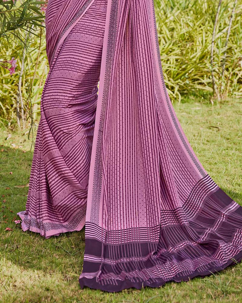 Dusky Purple Printed Crepe Saree