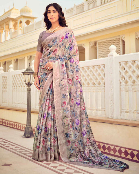 Desert Sand Printed Chiffon Saree With Weaved Fancy Border