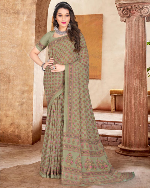 Khakhi Green Digital Print Crepe Saree