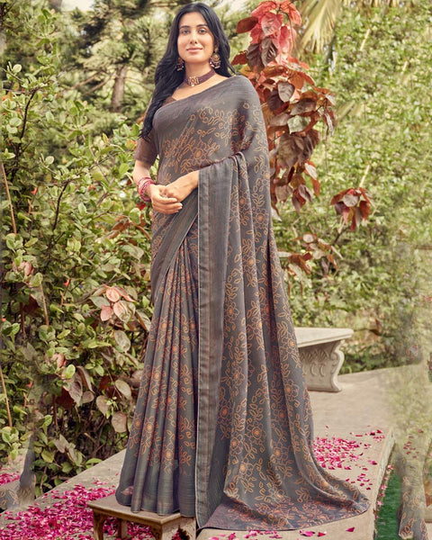 Americano Printed Fancy Chiffon Saree With Core Piping