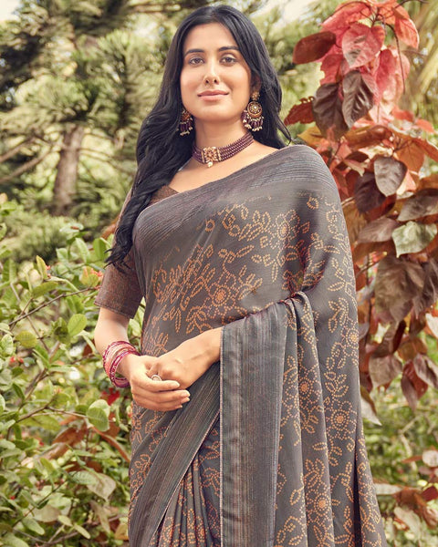 Americano Printed Fancy Chiffon Saree With Core Piping