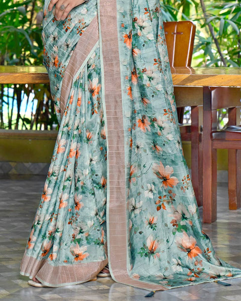 Edward Green Designer Printed Katha Silk Handloom Bordered Saree