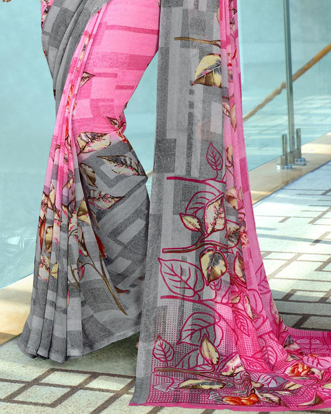 Pink Digital Print Georgette Saree