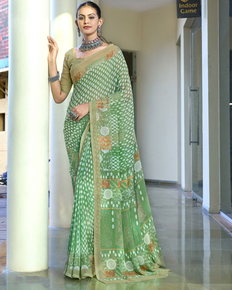 Highland Green Digital Print Georgette Saree