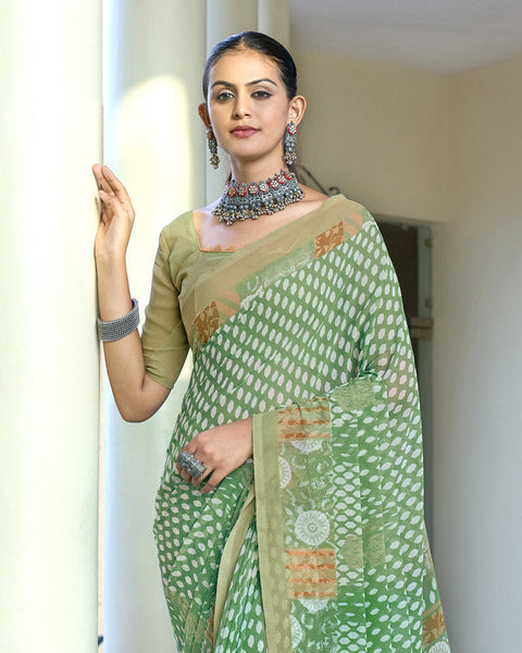 Highland Green Digital Print Georgette Saree