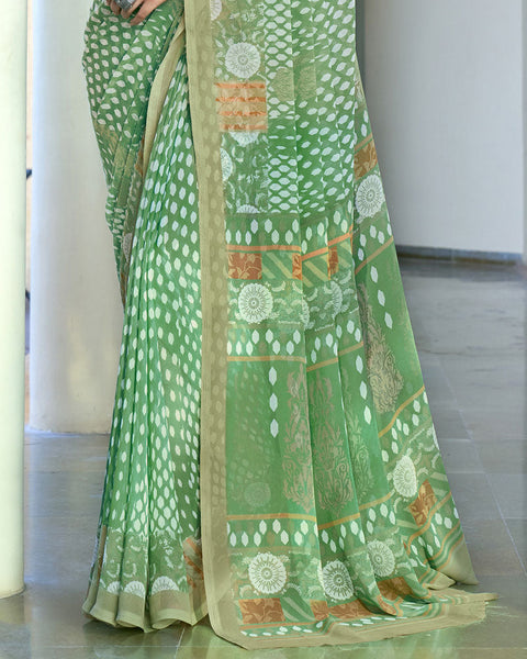 Highland Green Digital Print Georgette Saree