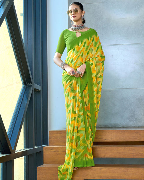 Apple Green Digital Print Georgette Saree