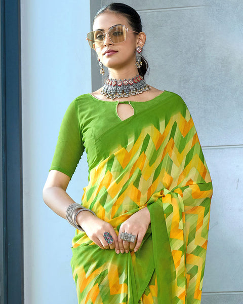Apple Green Digital Print Georgette Saree