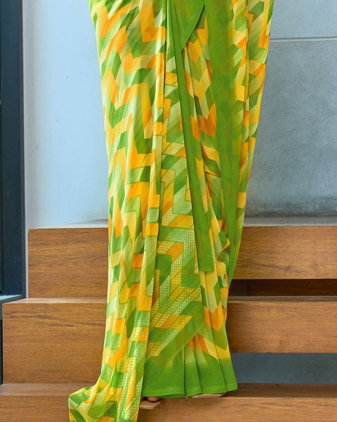 Apple Green Digital Print Georgette Saree