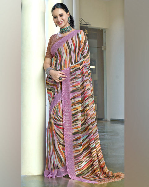 Bouquet Pink Digital Print Georgette Saree