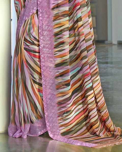 Bouquet Pink Digital Print Georgette Saree