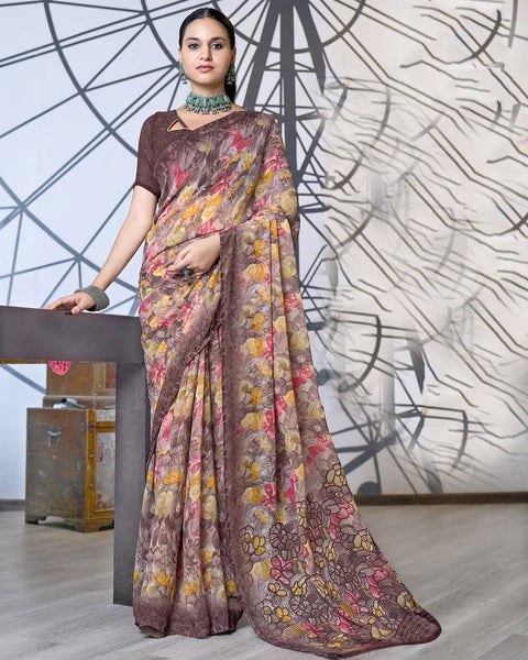 Ferra Pink Digital Print Georgette Saree