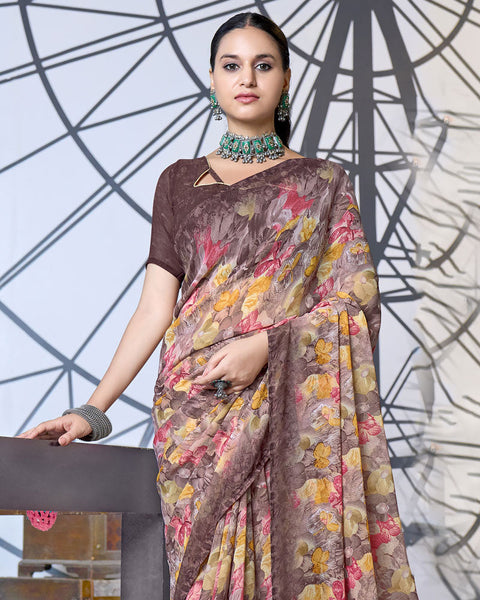 Ferra Pink Digital Print Georgette Saree