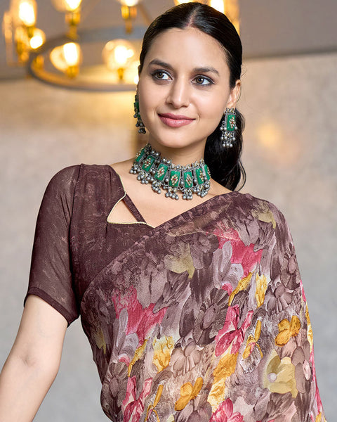 Ferra Pink Digital Print Georgette Saree