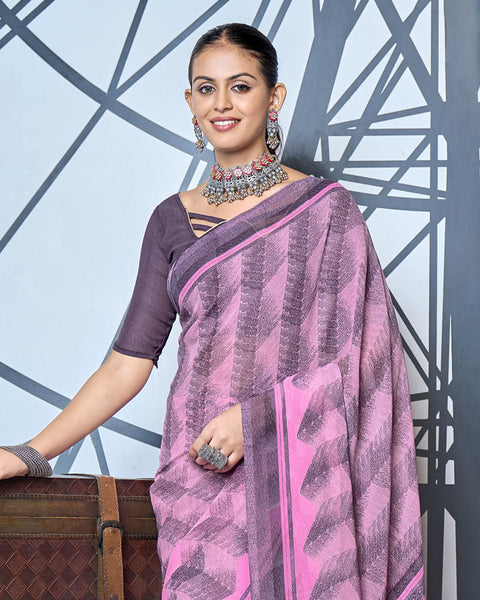 Light Orchid Pink Digital Print Georgette Saree