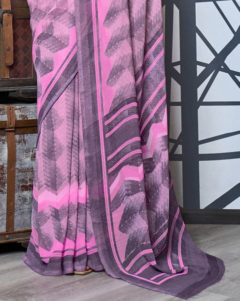 Light Orchid Pink Digital Print Georgette Saree