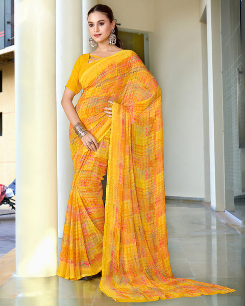 Golden Yellow Digital Print Georgette Saree