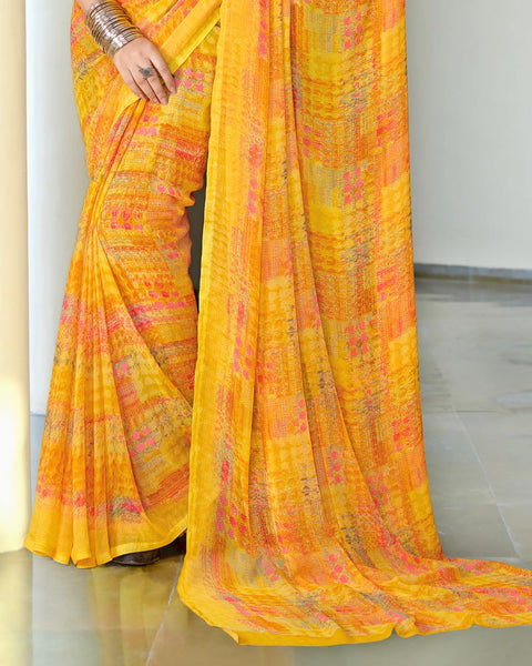 Golden Yellow Digital Print Georgette Saree