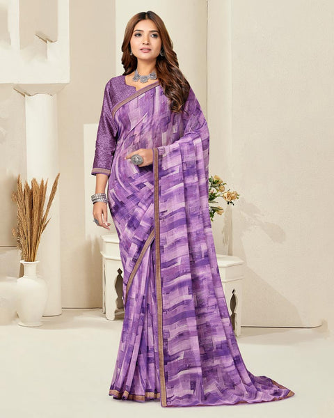 Affair Violet Digital Print Georgette Saree With Fancy Border