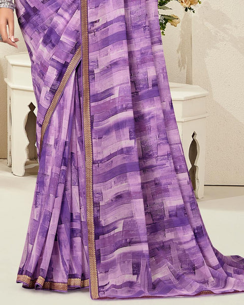 Affair Violet Digital Print Georgette Saree With Fancy Border